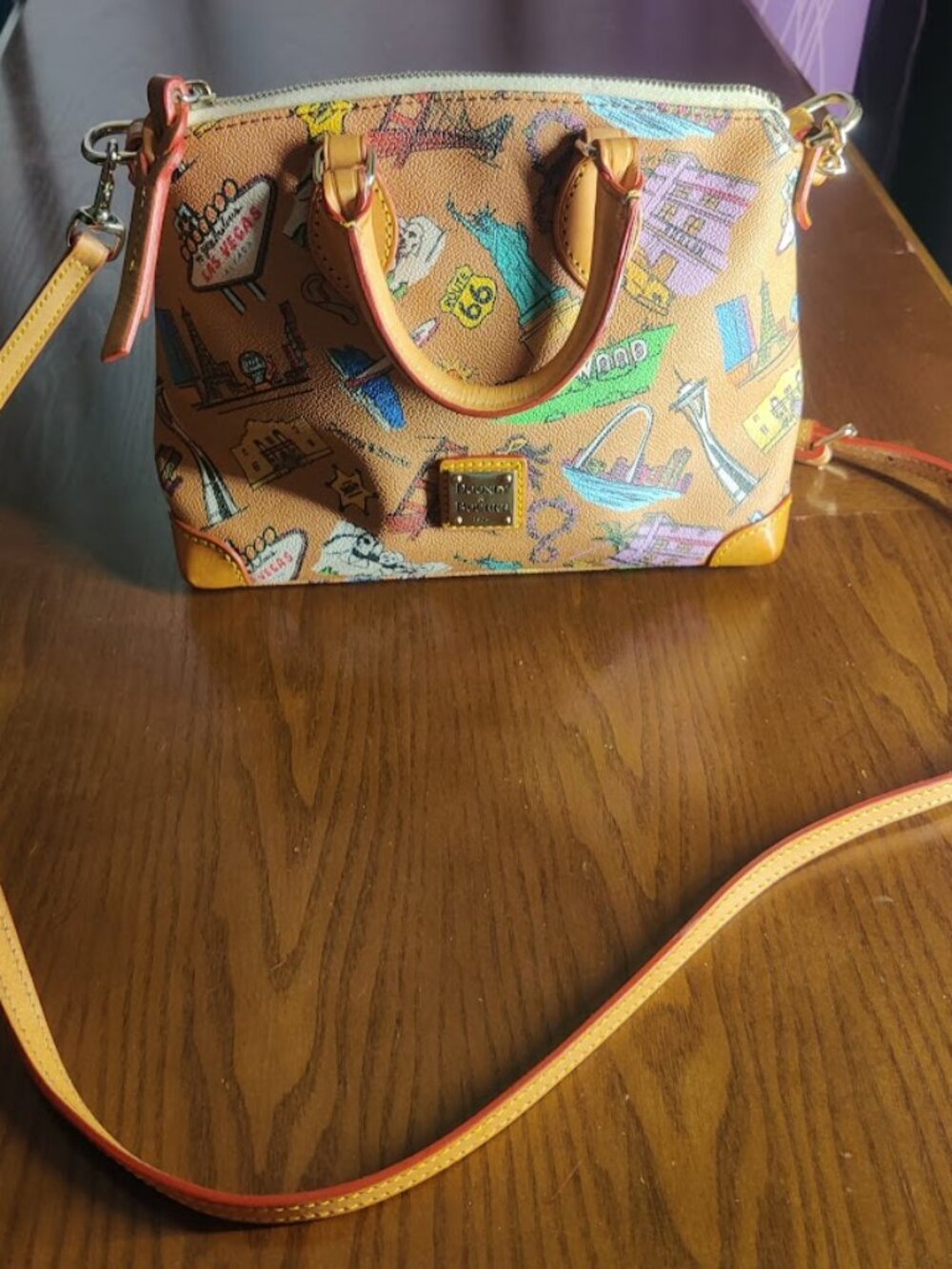 Limited Edition Dooney & Bourke USA Landmarks leather satchel in tan